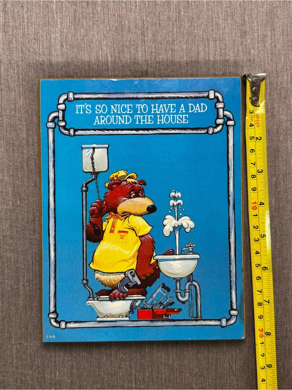 Vintage 1980s Dad Bear Wooden Wall Plaque Papa Bear Plumbing Decor Around House